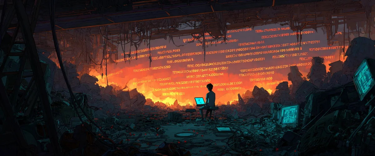 A journalist makes their final broadcast from a destroyed studio — the data is already replicated across IPFS nodes